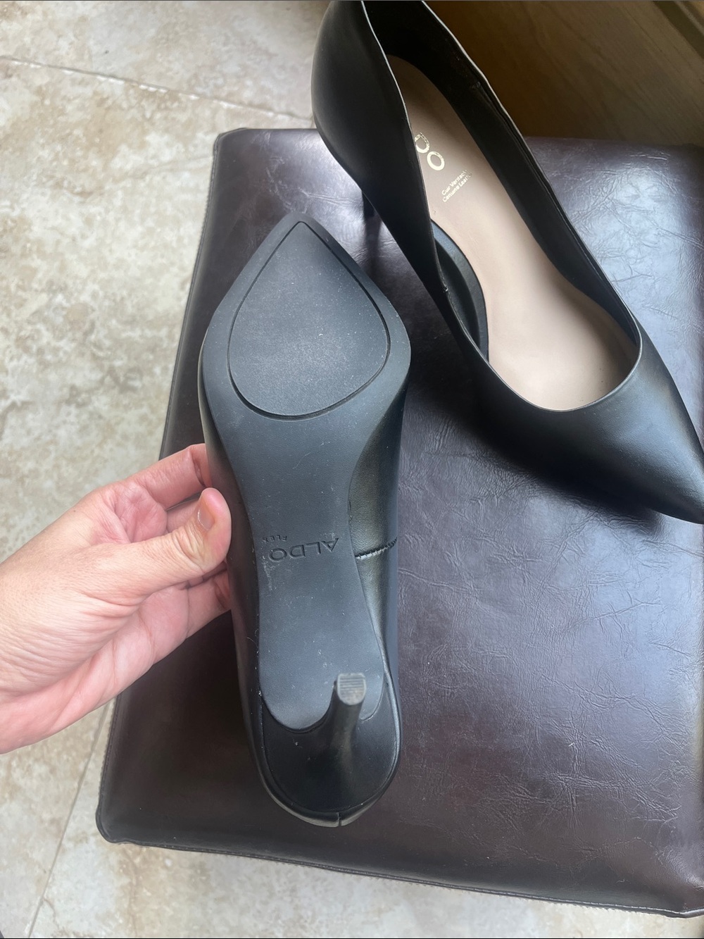 Aldo Flex Black Leather Pointed-Toe Pumps Size 8 - Picture 7 of 16
